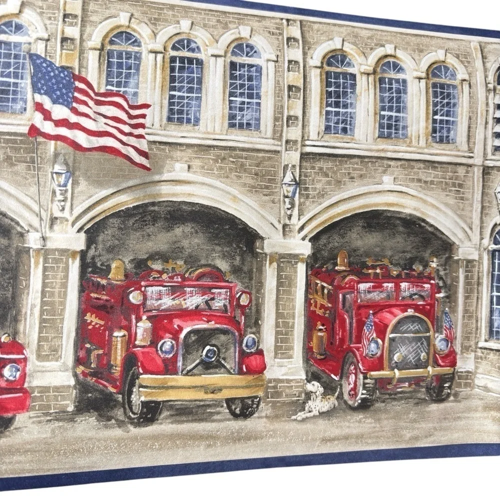 York Wallpaper Border Prepasted Fire Station Truck Dog Flag 5 YD X 9 inches NEW